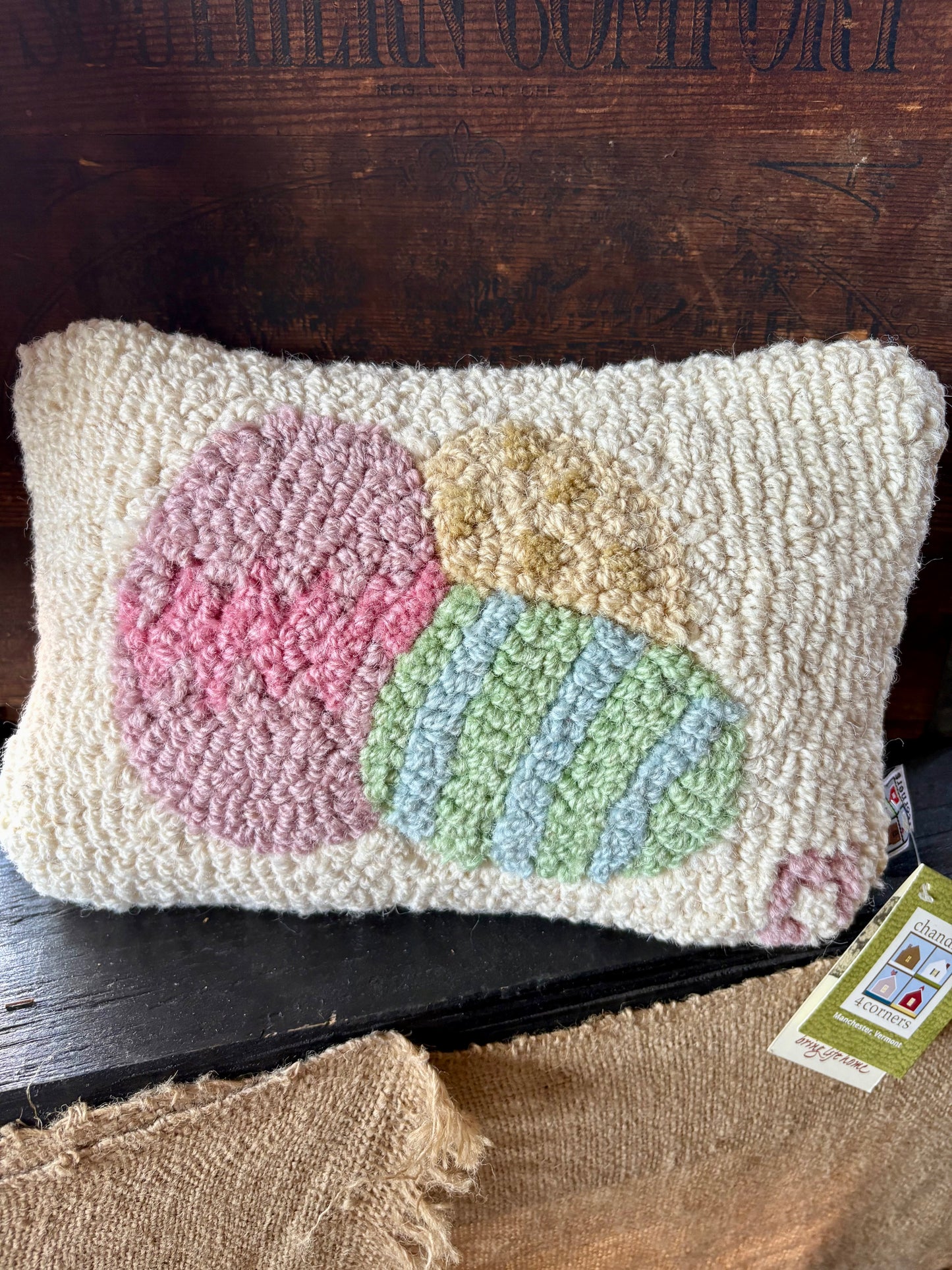 Easter Eggs Hooked Pillow